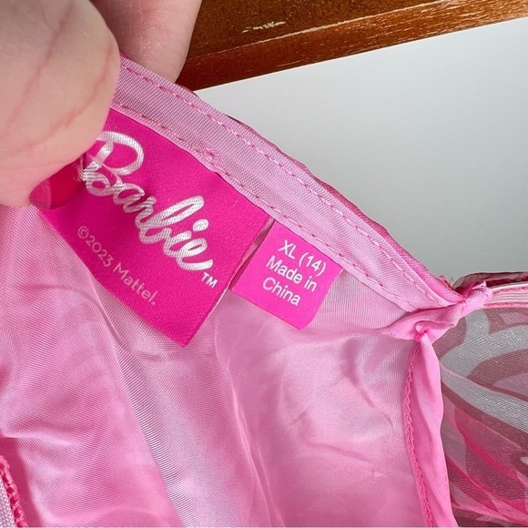 Barbie Organza Mesh Baby Doll Pink Graphic Dress Girls XL 14 - Picture 6 of 7